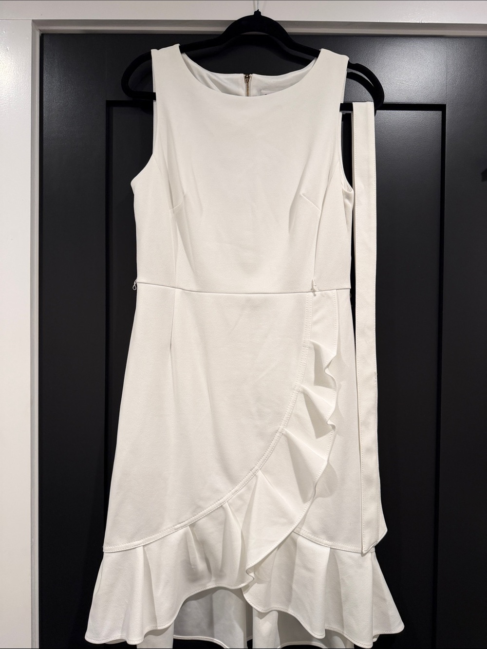 Calvin Klein White Sleeveless Ruffle Midi Dress